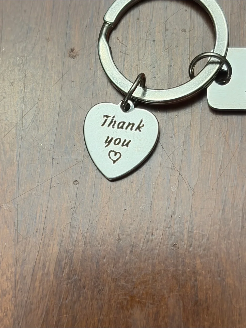 Engraved Thank You Heart Key & Tag Keychain - Silver
